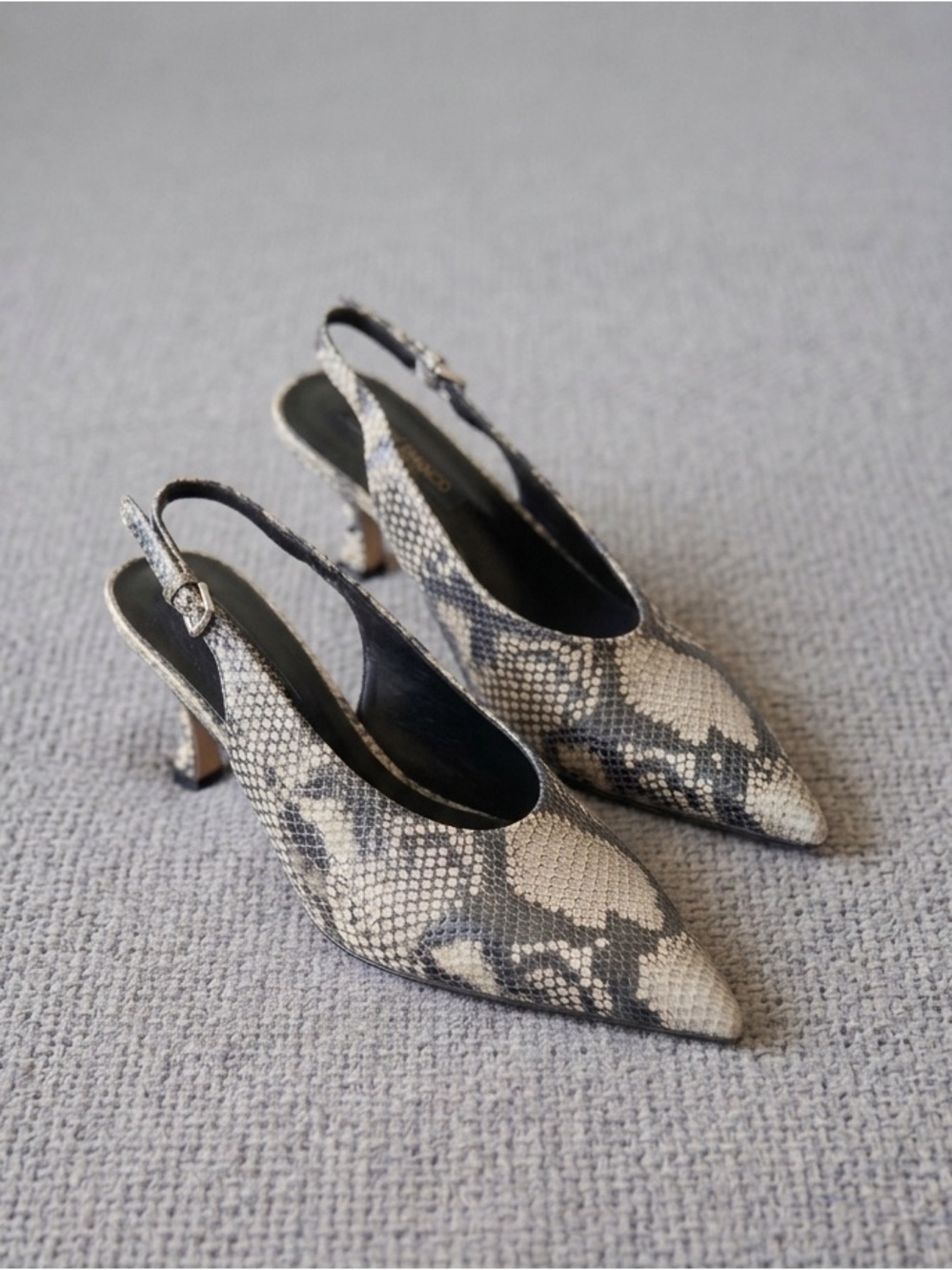 Tony Bianco Charlie Snakeskin Slingback Kitten Heels Pumps 6 Pointed Toe Office